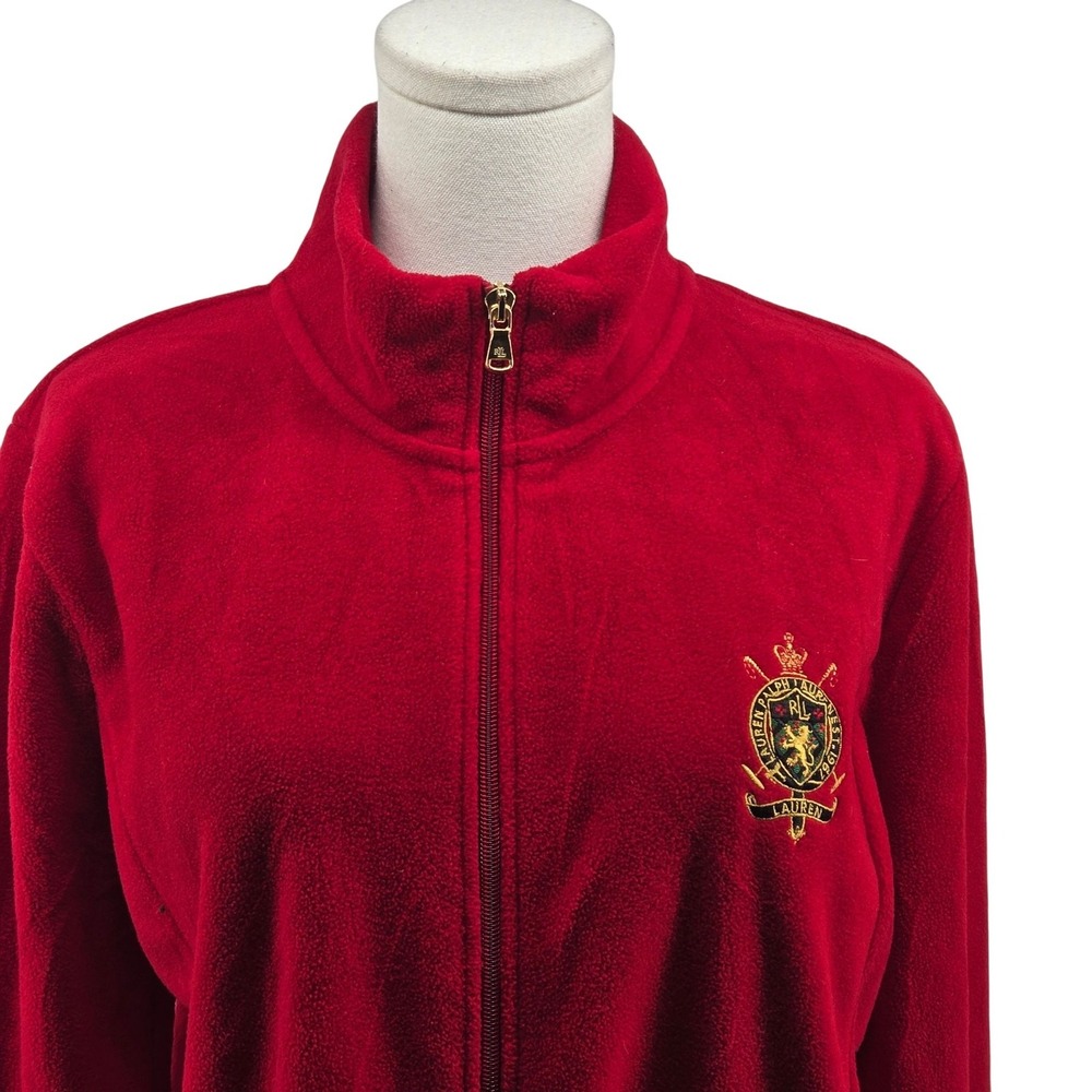 Lauren Ralph Lauren Jacket Womens XL Red Fleece Collared Full Zip Pockets